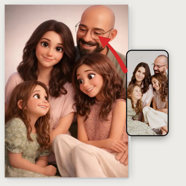 Animeret 3D-familieportræt – personlig plakat af Pictumi Studio