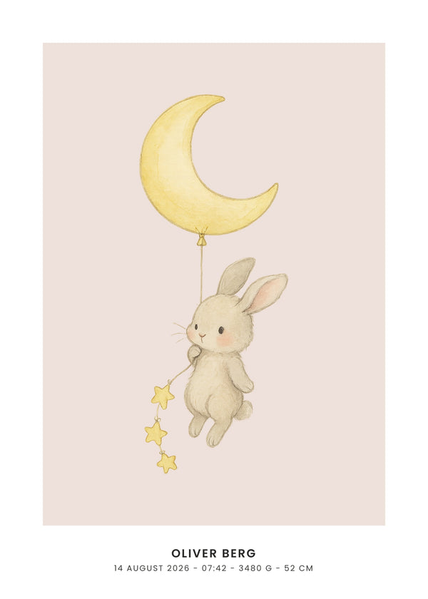Flying Bunny – Personlig babyplakat af Pictumi Studio
