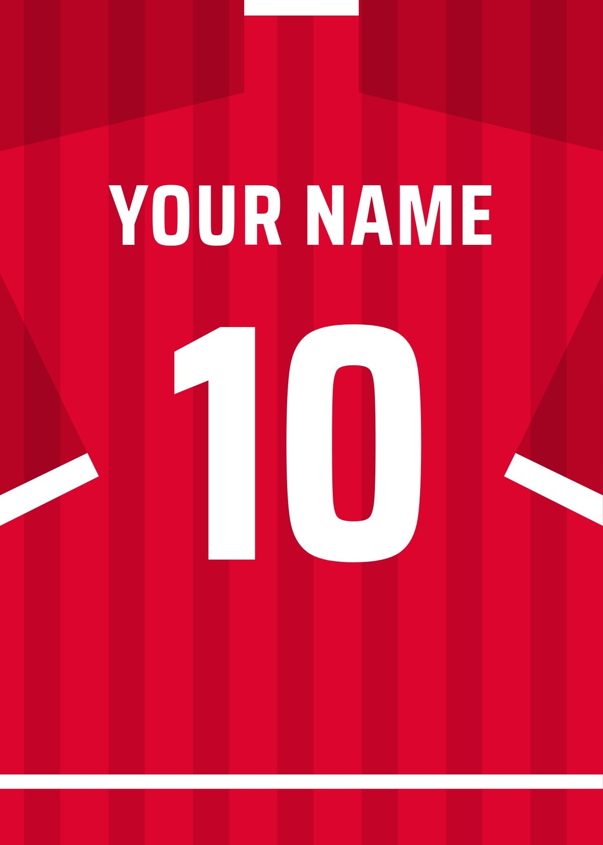 Personalised football shirt poster in Bayern Munich colours – red striped shirt with name and number on the back