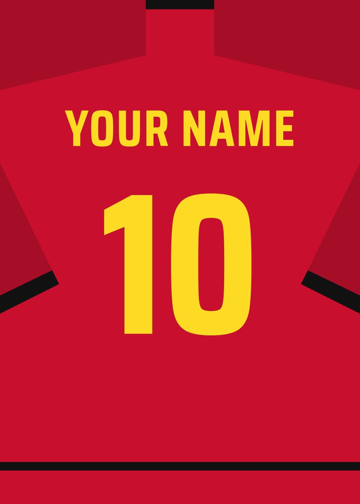 Personalised football shirt poster in Belgium red with yellow lettering – a name and number on the back