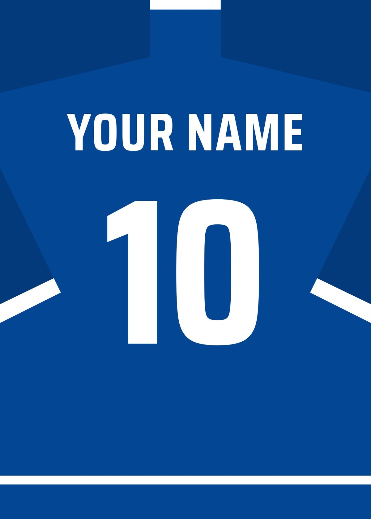 Personalised football shirt poster in Chelsea colours – royal blue shirt with name and number on the back