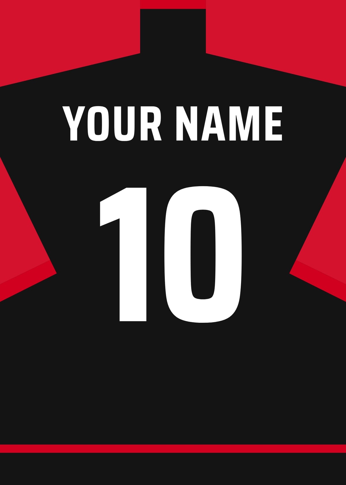 Personalised football shirt poster in FC Midtjylland black with red sleeves – a name and number on the back
