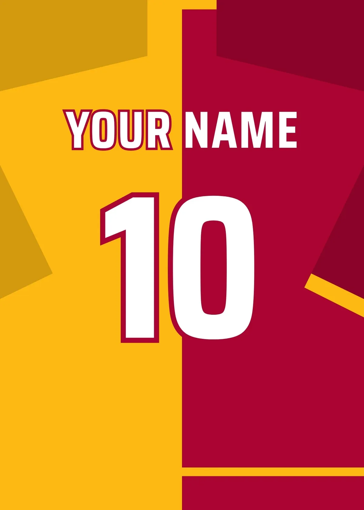 Personalised football shirt poster in Galatasaray's yellow and red halves – a name and number on the back