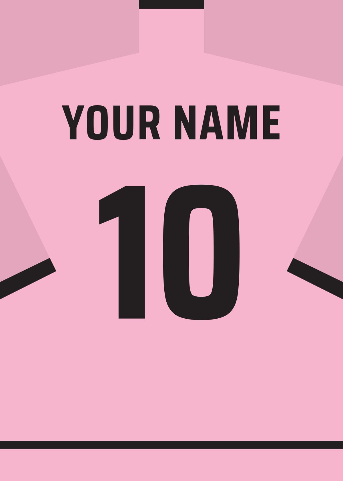 Personalised football shirt poster in Inter Miami pink with black lettering – a name and number on the back