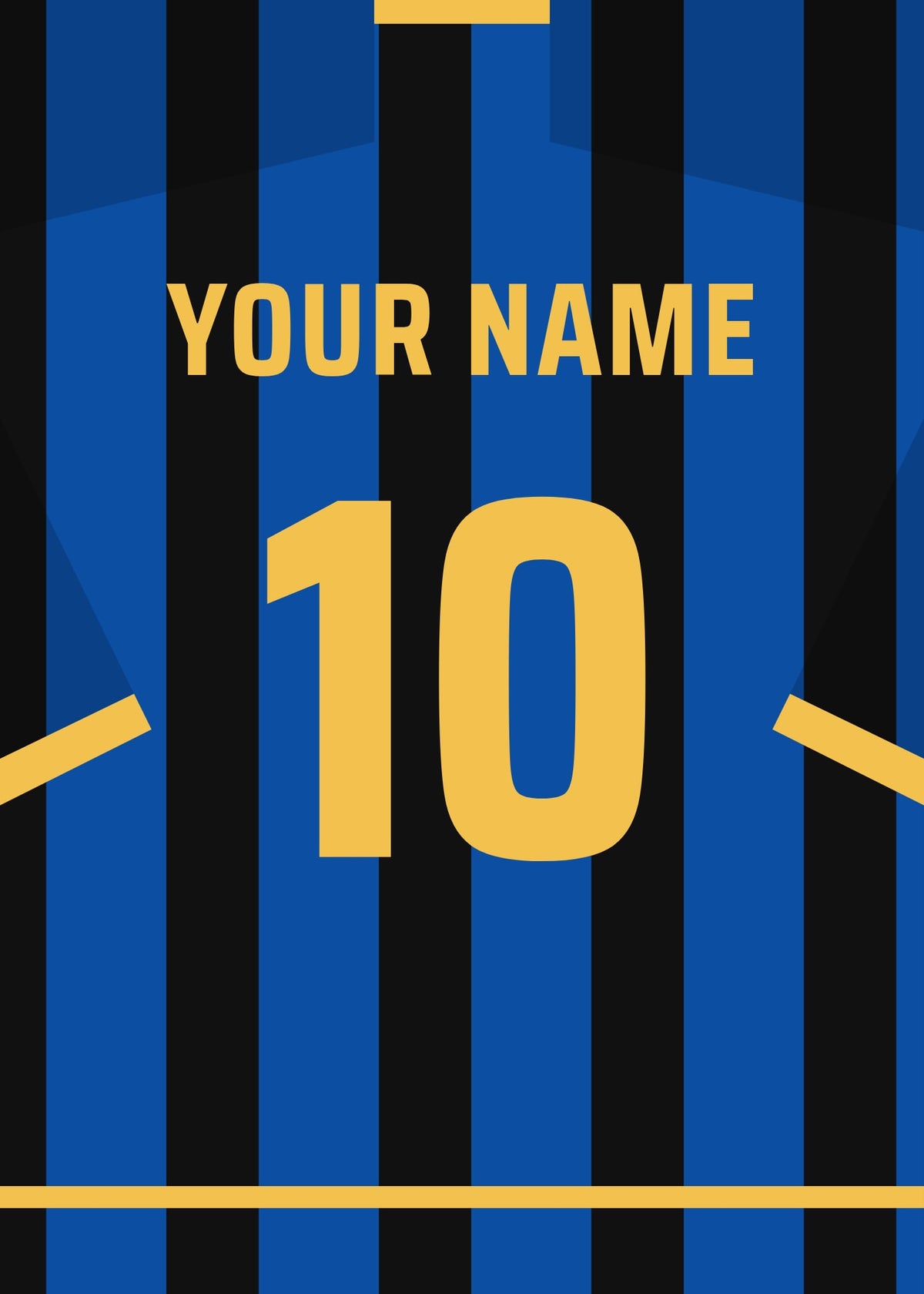 Personalised football shirt poster in Inter's blue and black stripes – a name and number on the back