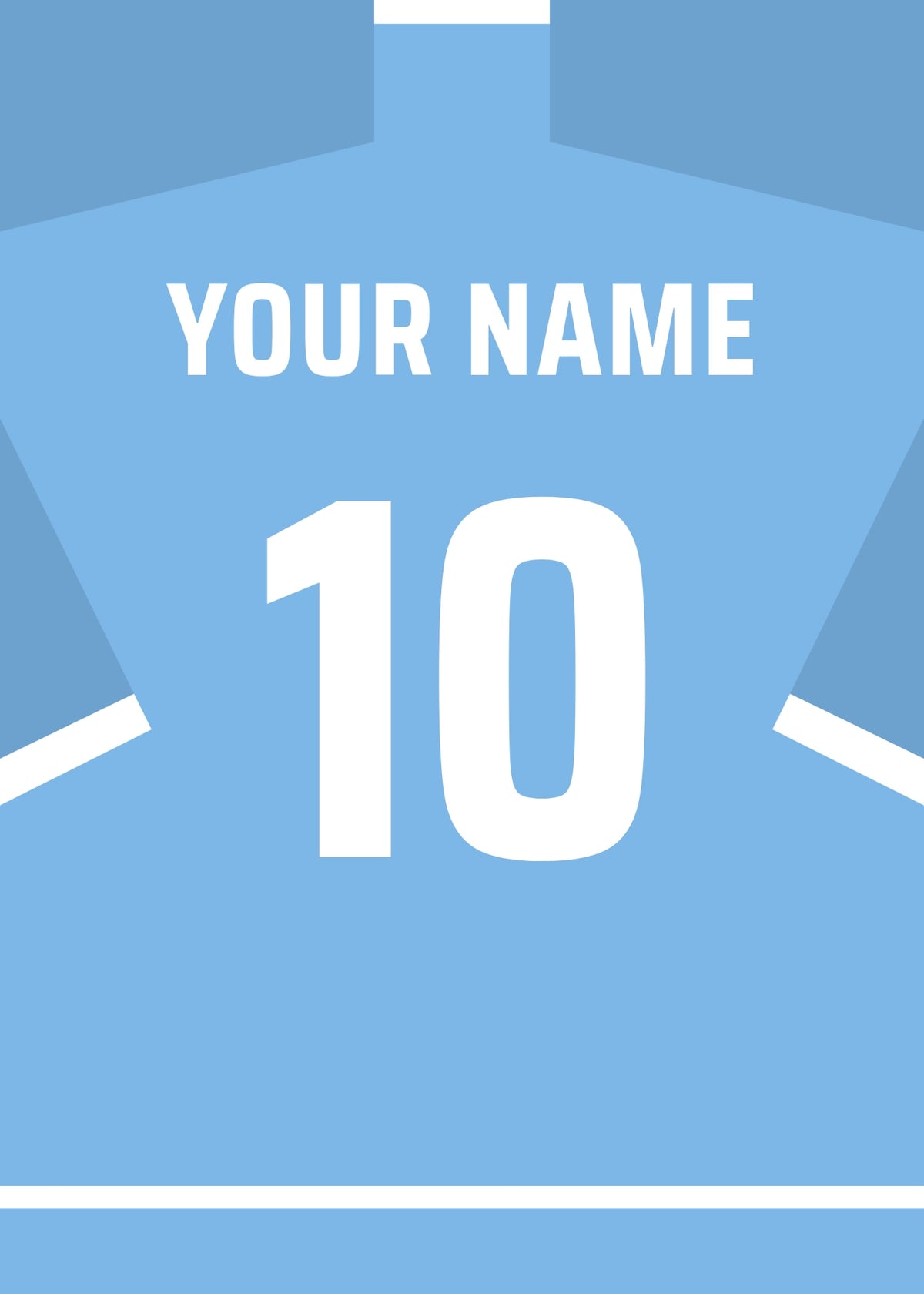Personalised football shirt poster in Malmö FF sky blue with white lettering – a name and number on the back