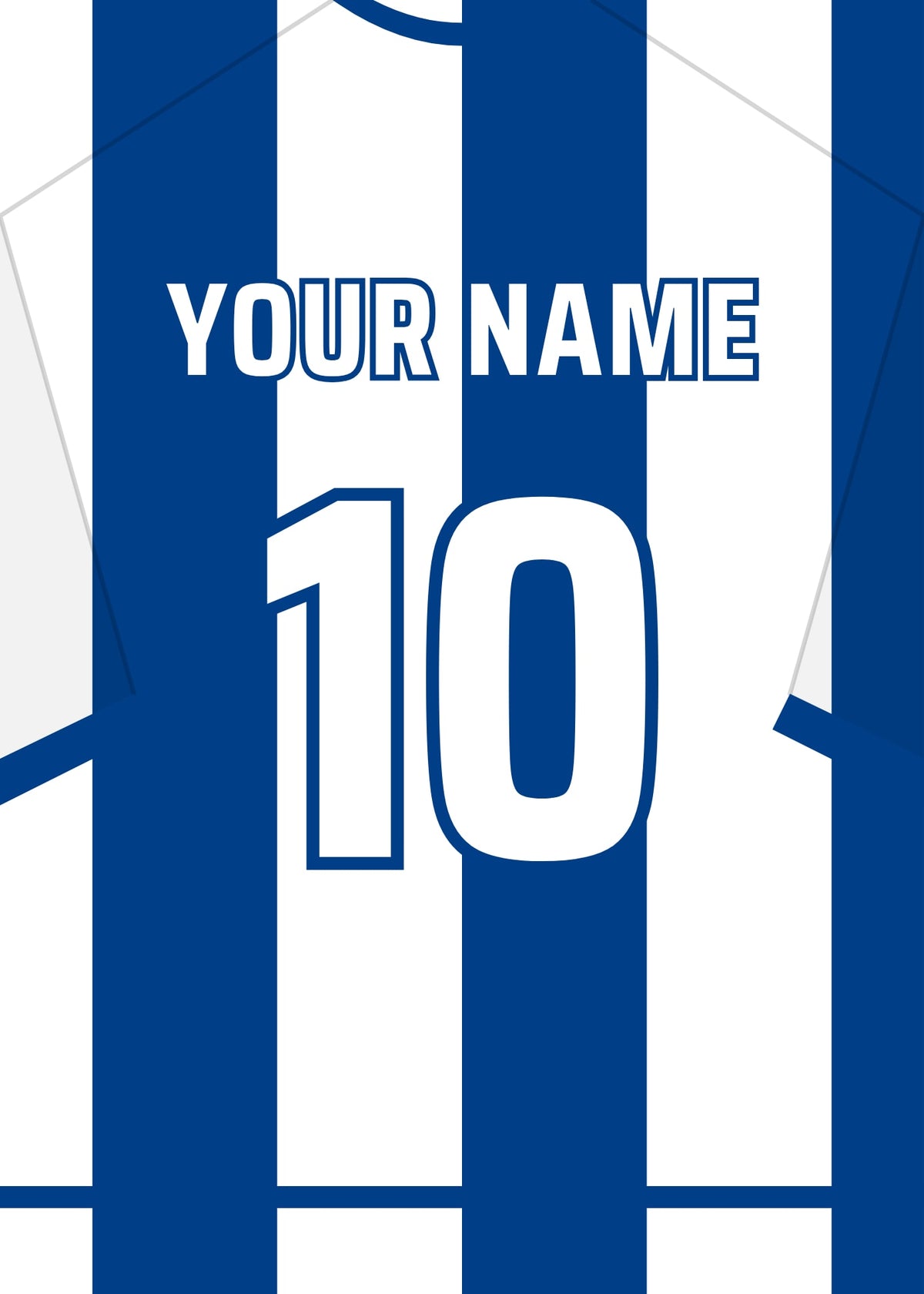 Personalised football shirt poster in FC Porto's blue and white stripes – a name and number on the back