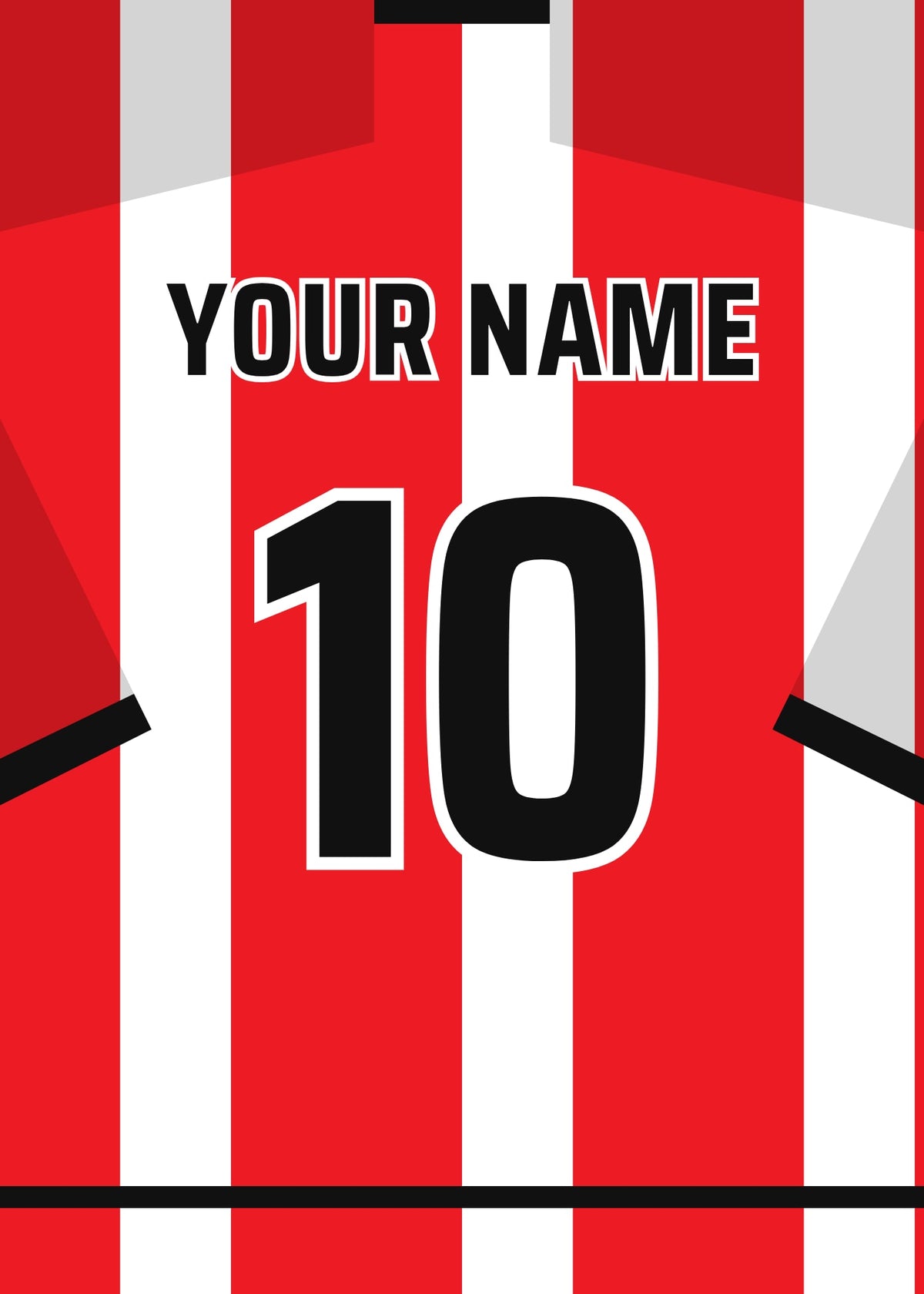 Personalised football shirt poster in PSV's red and white stripes – a name and number on the back