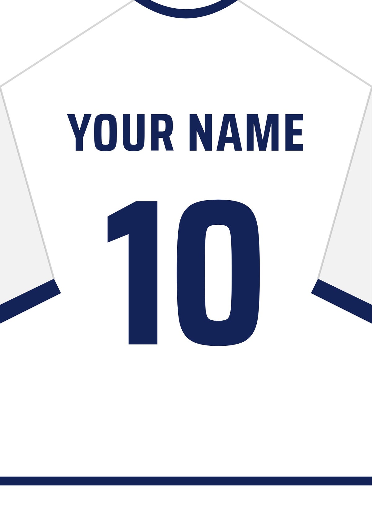 Personalised football shirt poster in Tottenham colours – white shirt with navy collar and trim, name and number on the back