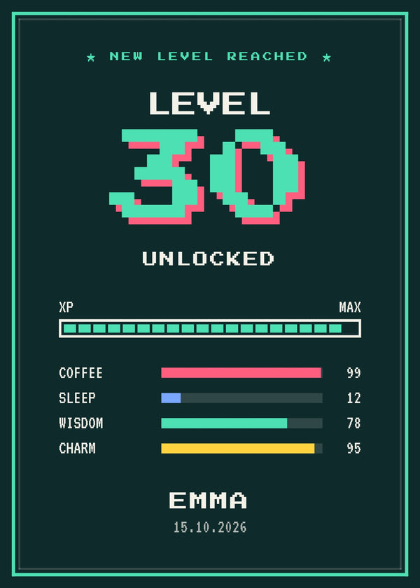 Level Up – Personlig gamer-fødselsdagsplakat af Pictumi Studio