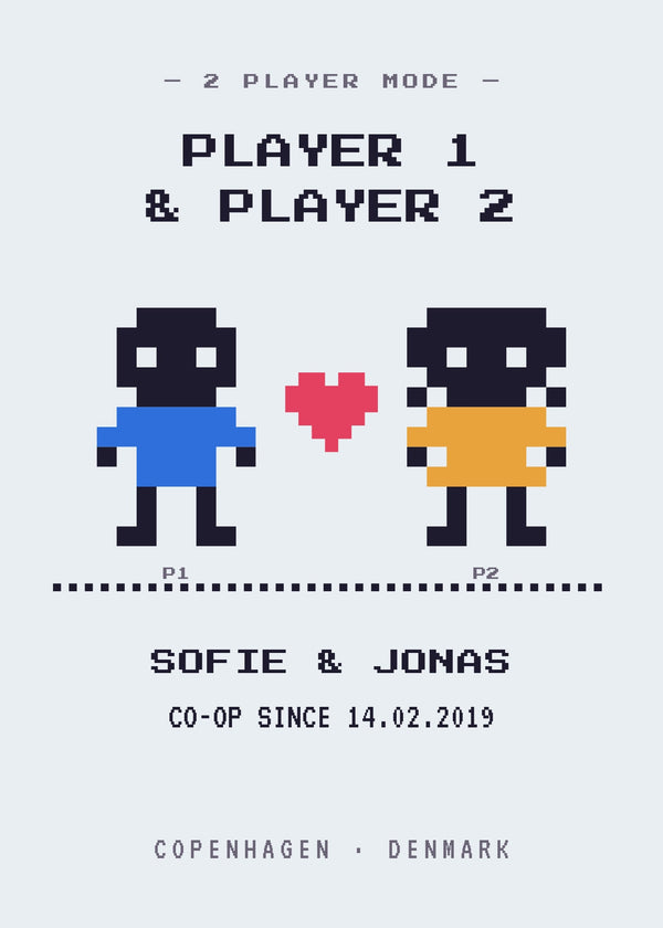 Player 1 & Player 2 – Personlig gamer-plakat til par af Pictumi Studio