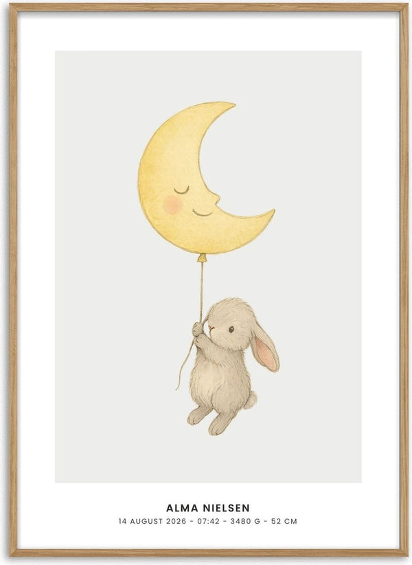 Flying Bunny – Personlig babyplakat af Pictumi Studio