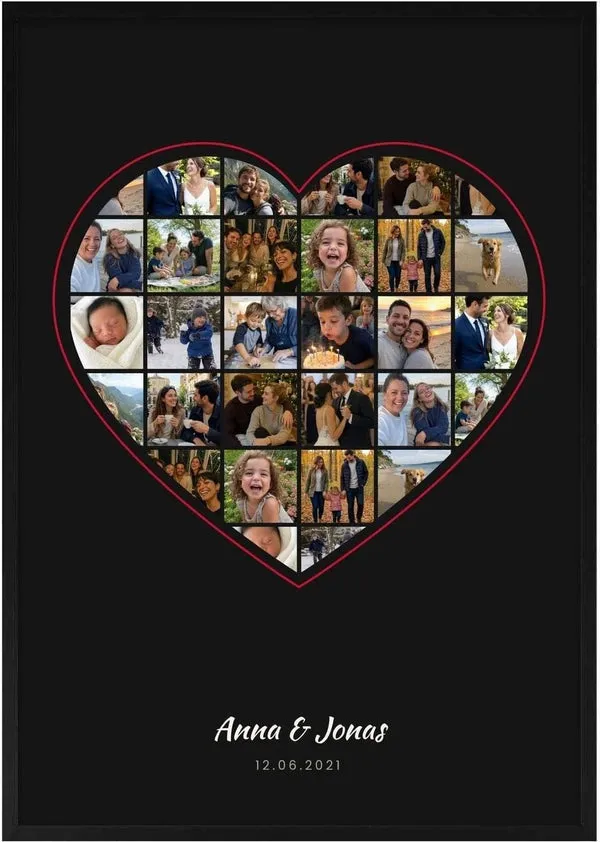 Heart Collage – Fotohjerte med rød kant af Pictumi Studio