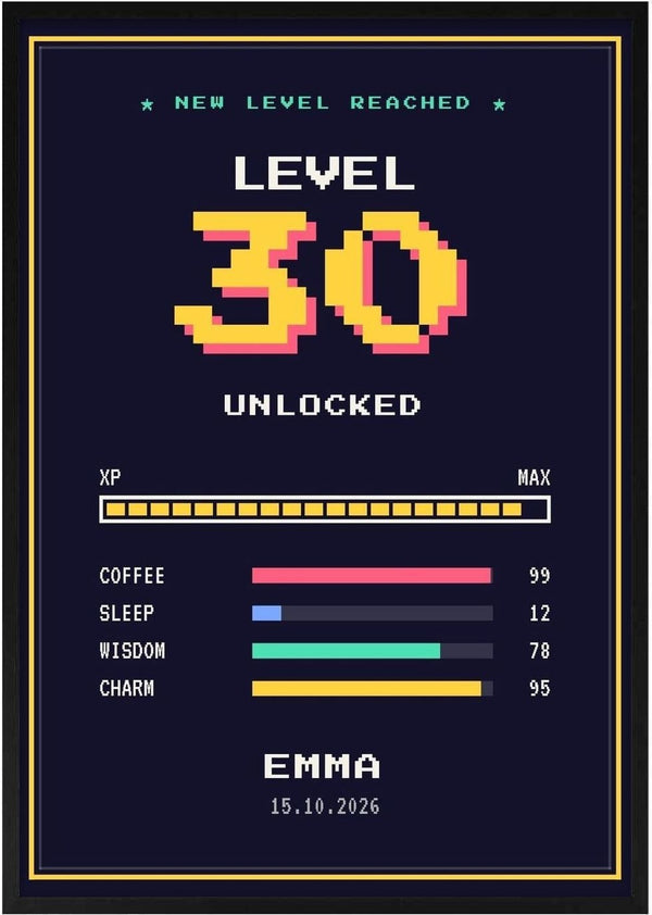 Level Up – Personlig gamer-fødselsdagsplakat af Pictumi Studio