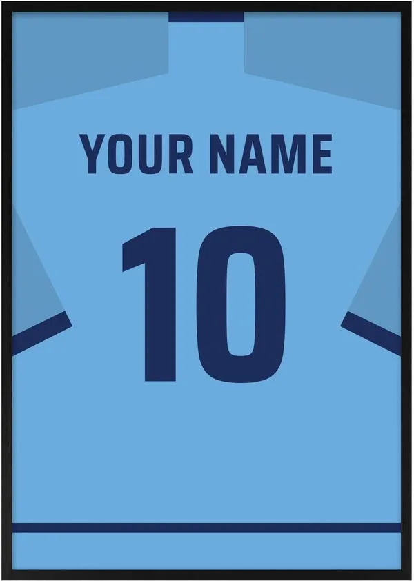 Manchester City – personlig fodboldtrøje-plakat af Pictumi Studio