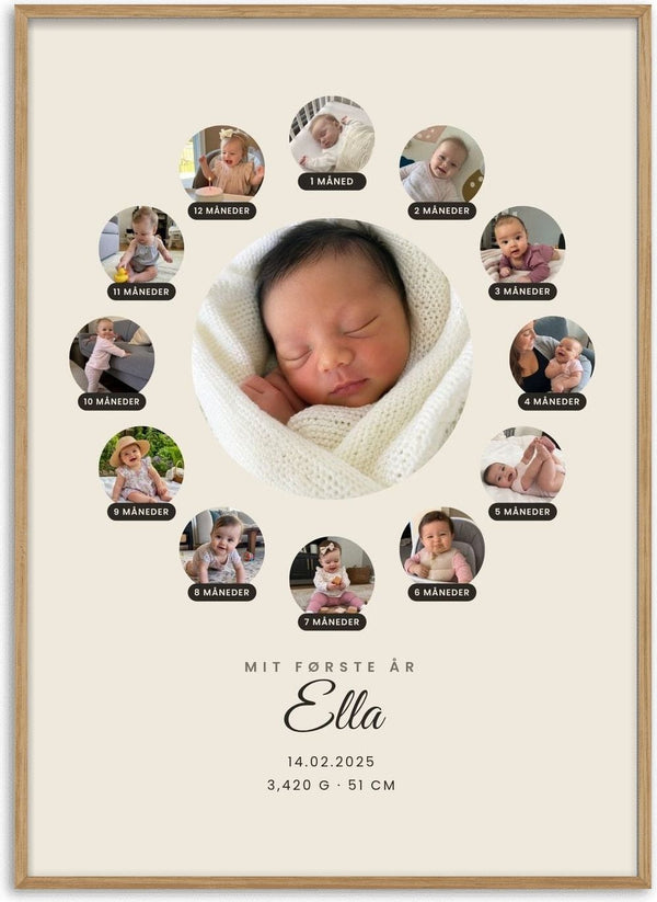 My First Year Birth Photo – Personlig babyplakat med fødselsbillede af Pictumi Studio