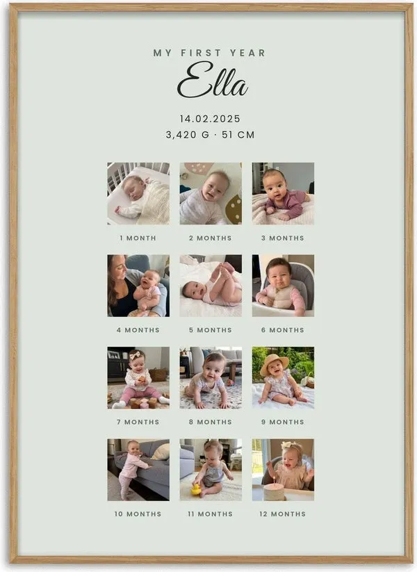 My First Year Grid – Personlig babyplakat med fotogitter af Pictumi Studio