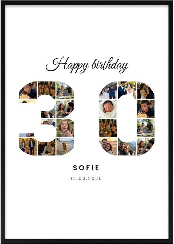 Number Collage – Personlig fødselsdagsplakat med fotos af Pictumi Studio