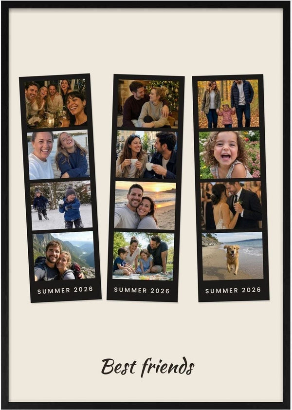 Photo Booth Tilted – Personlig plakat med skæve fotostrimler af Pictumi Studio