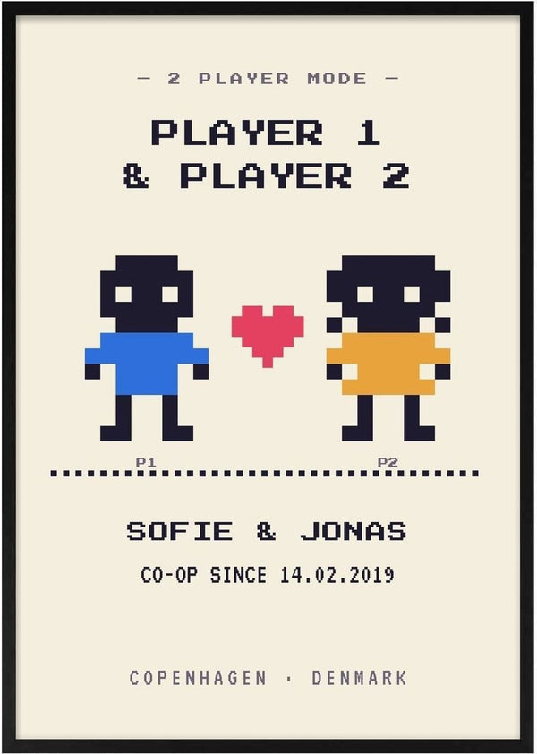 Player 1 & Player 2 – Personlig gamer-plakat til par af Pictumi Studio